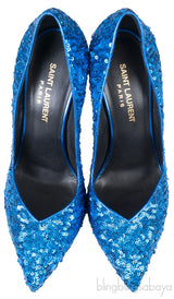 Blue Sequined Pointed Toe Heels