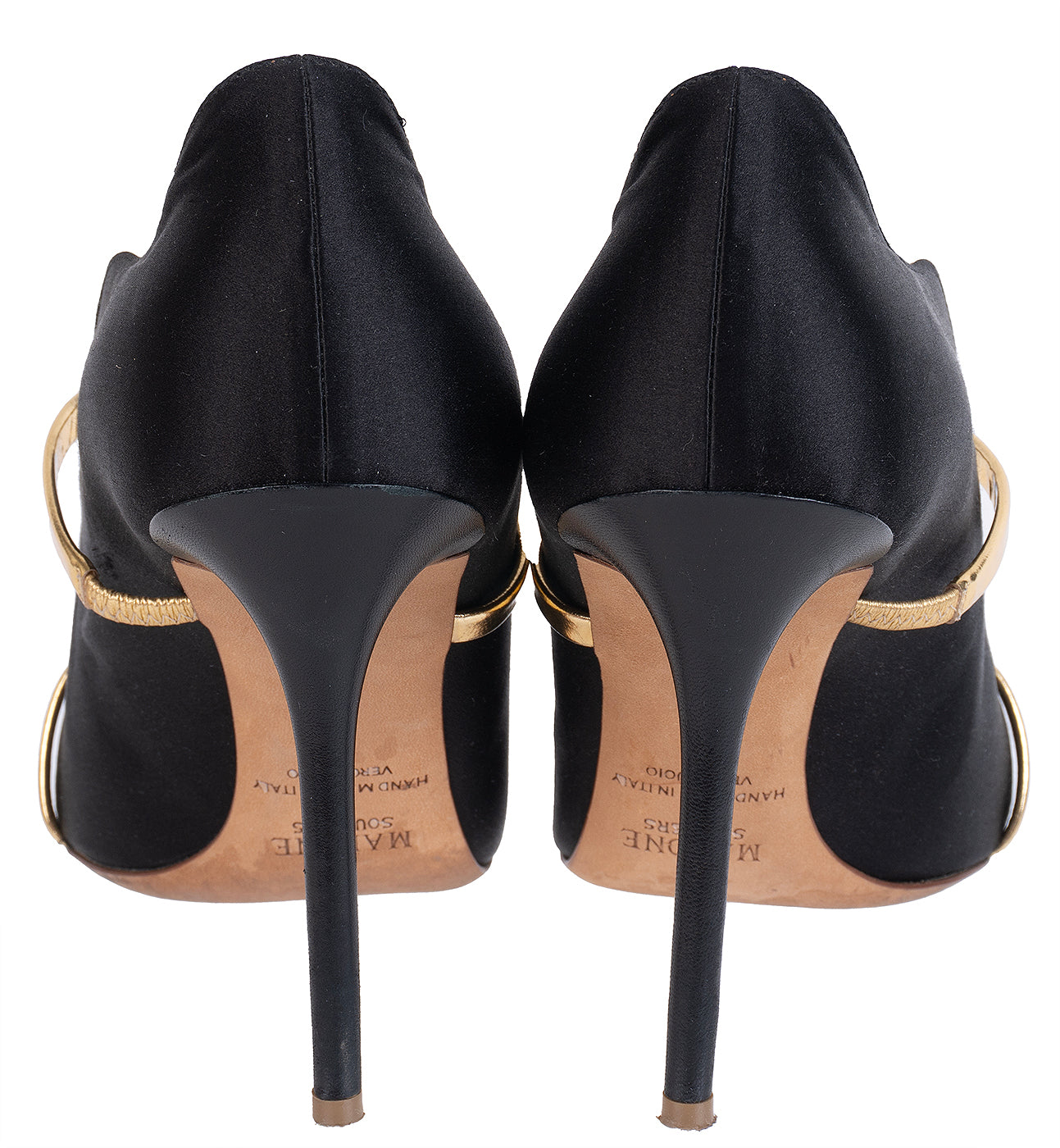 Malone Souliers Maureen Black Satin Gold Heels 41