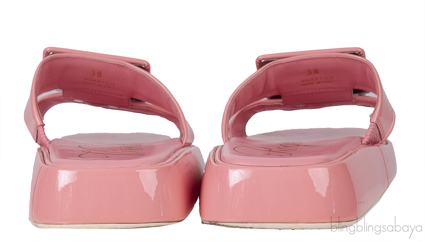 Peach Buckle Leather Mule