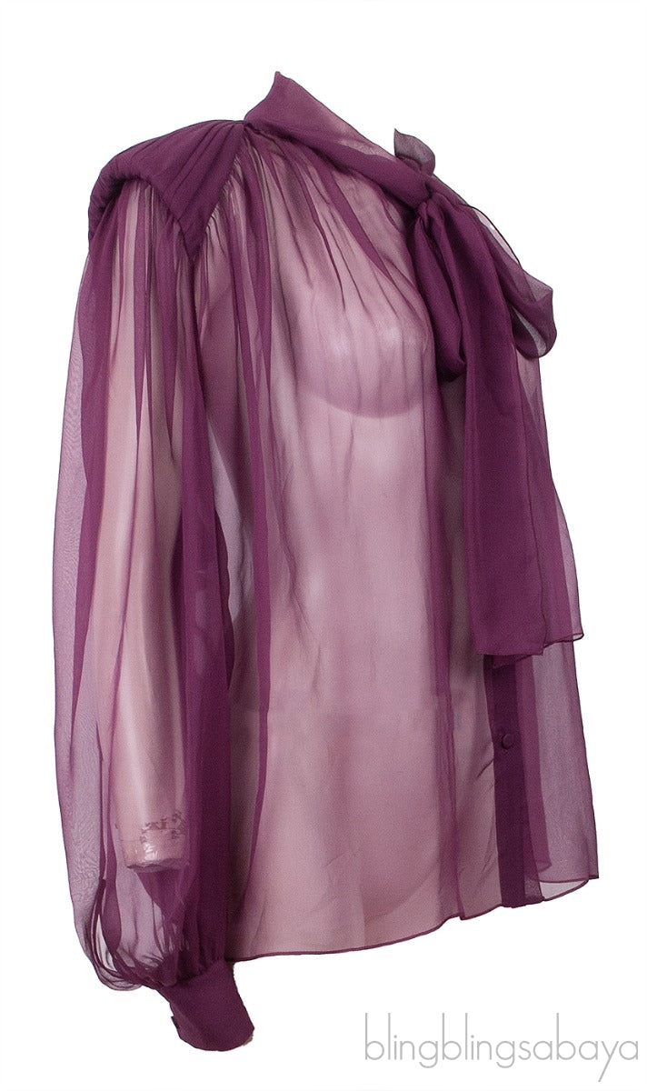 Plum Sheer Padded Shoulder Blouse