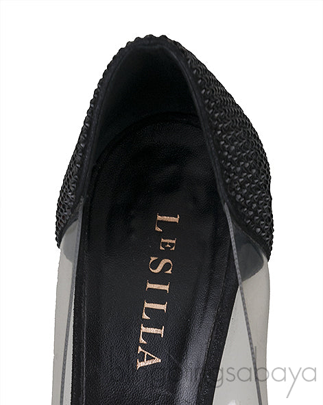 Black Crystal PVC Heels