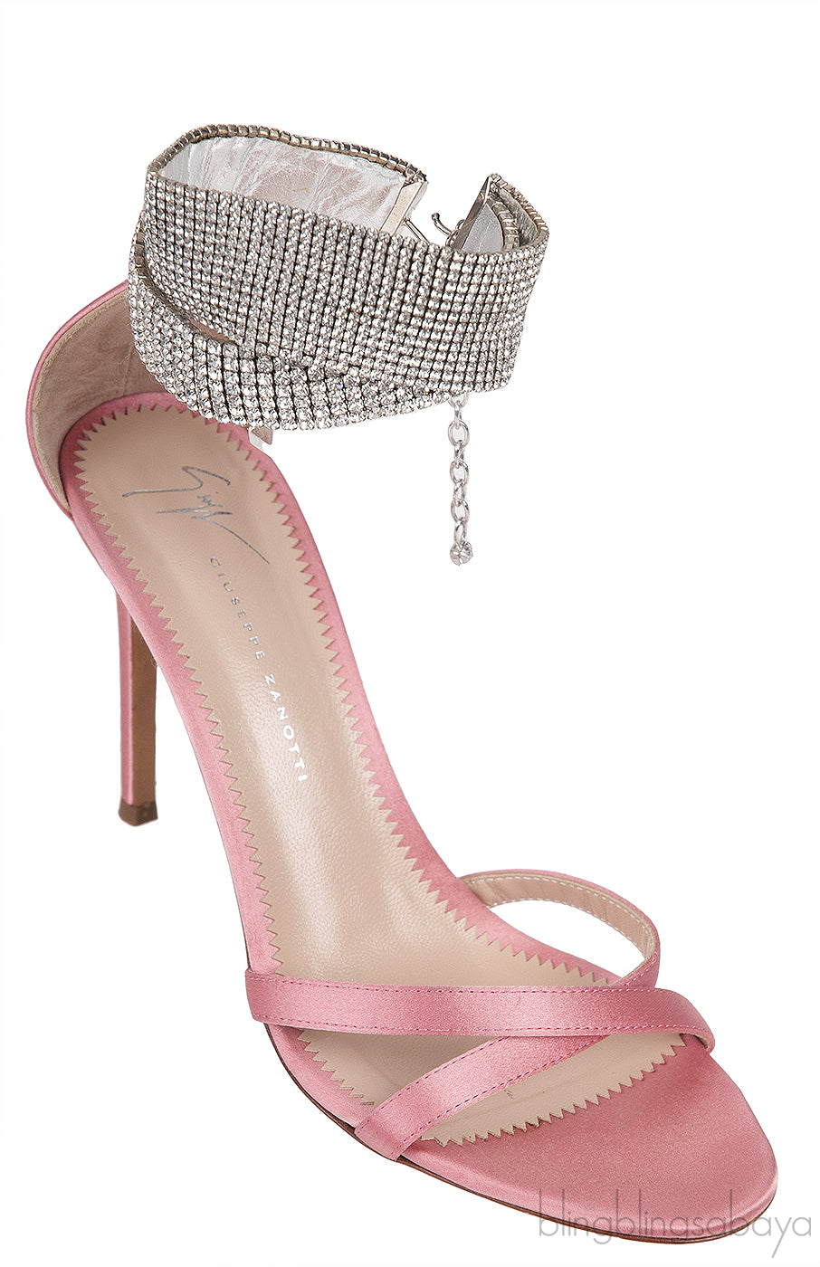 Light Pink Satin Crystal Embellished Sandals