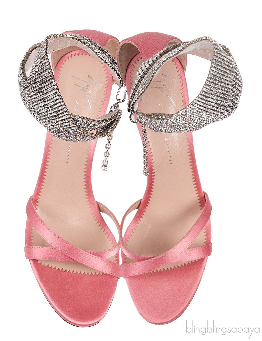 Light Pink Satin Crystal Embellished Sandals