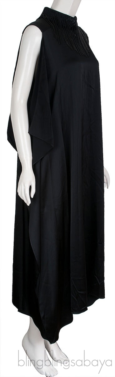 Black Satin Fringed Dress