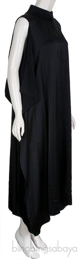 Black Satin Fringed Dress