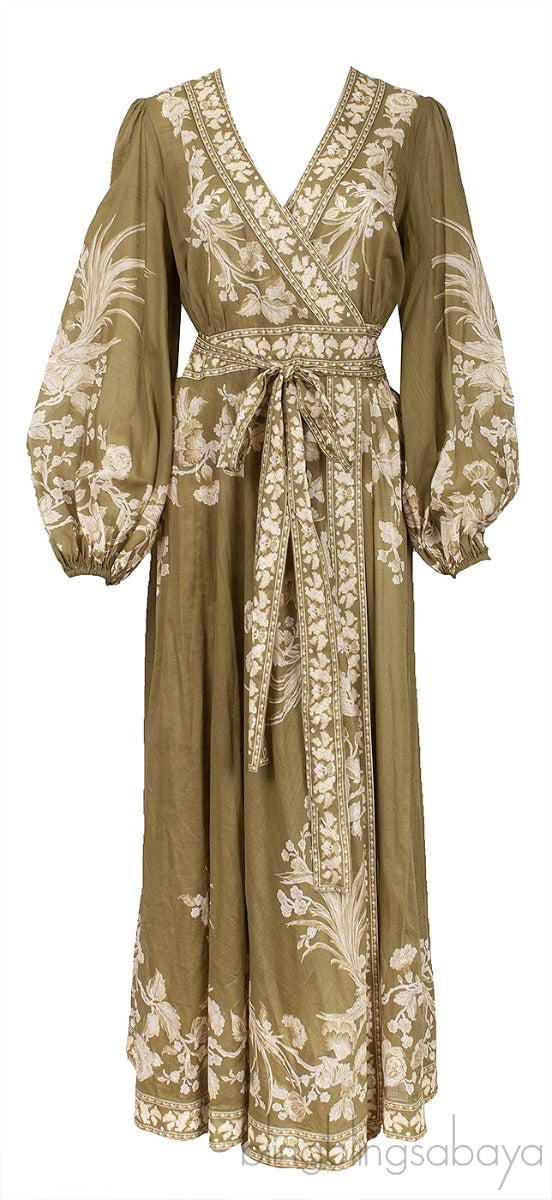 Green Anneke Floral Midi Wrap Dress