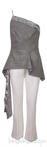 Checkered Sequin Embellished Top & White Trouser
