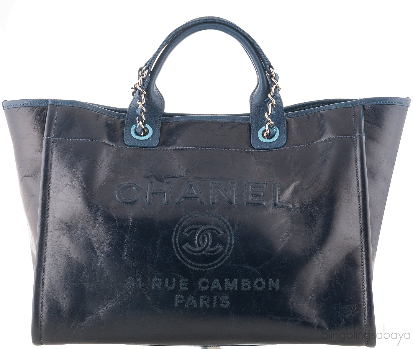 Deauville Large Blue Leather Tote
