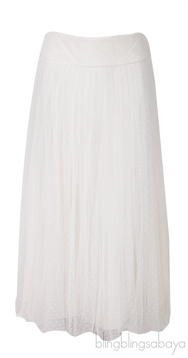 White Pleated Polka Tulle Skirt