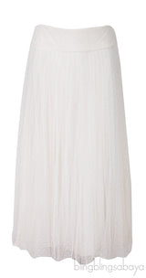 White Pleated Polka Tulle Skirt