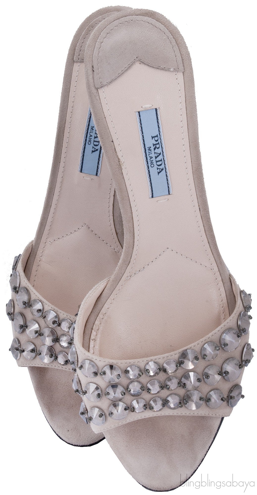 Suede Crystal Mid-heel Sandals