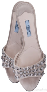Suede Crystal Mid-heel Sandals