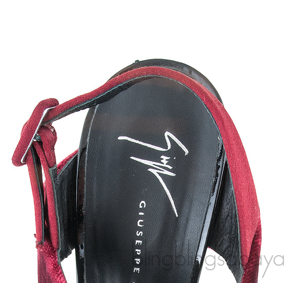 Burgundy Velvet Strappy Sandals