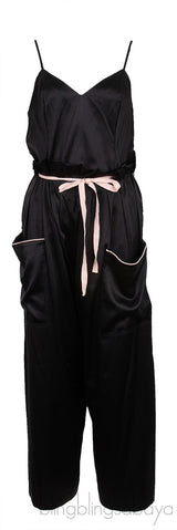 Black V-neck Cami Top & Black Pink Trim Pajama