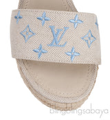 Light Blue/Beige Canvas Monogram Starboard Espadrille Wedge Sandals