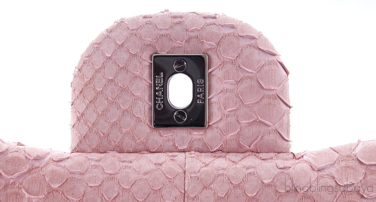 Classic Jumbo Pink Python Flap Bag