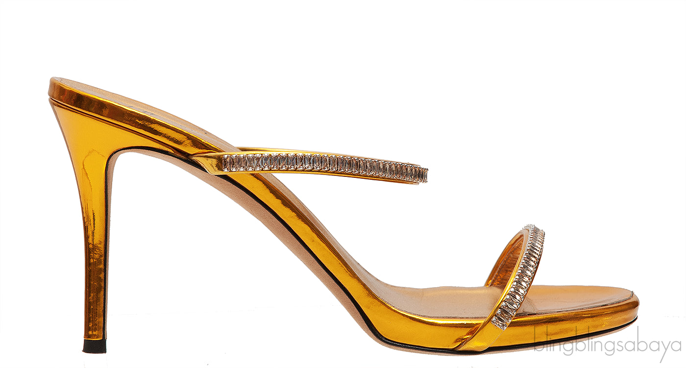 Giuseppe Zanotti Metallic Gold Crystal Embellished Mules