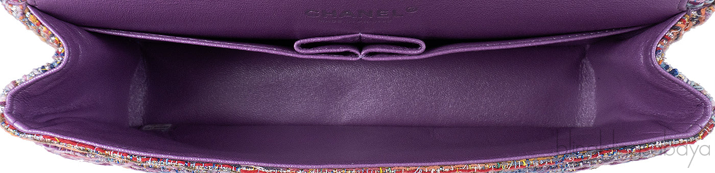 Chanel Purple Multicolor Tweed Medium Double Flap Bag