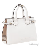Burberry White & Checkered Banner Top Handle Bag