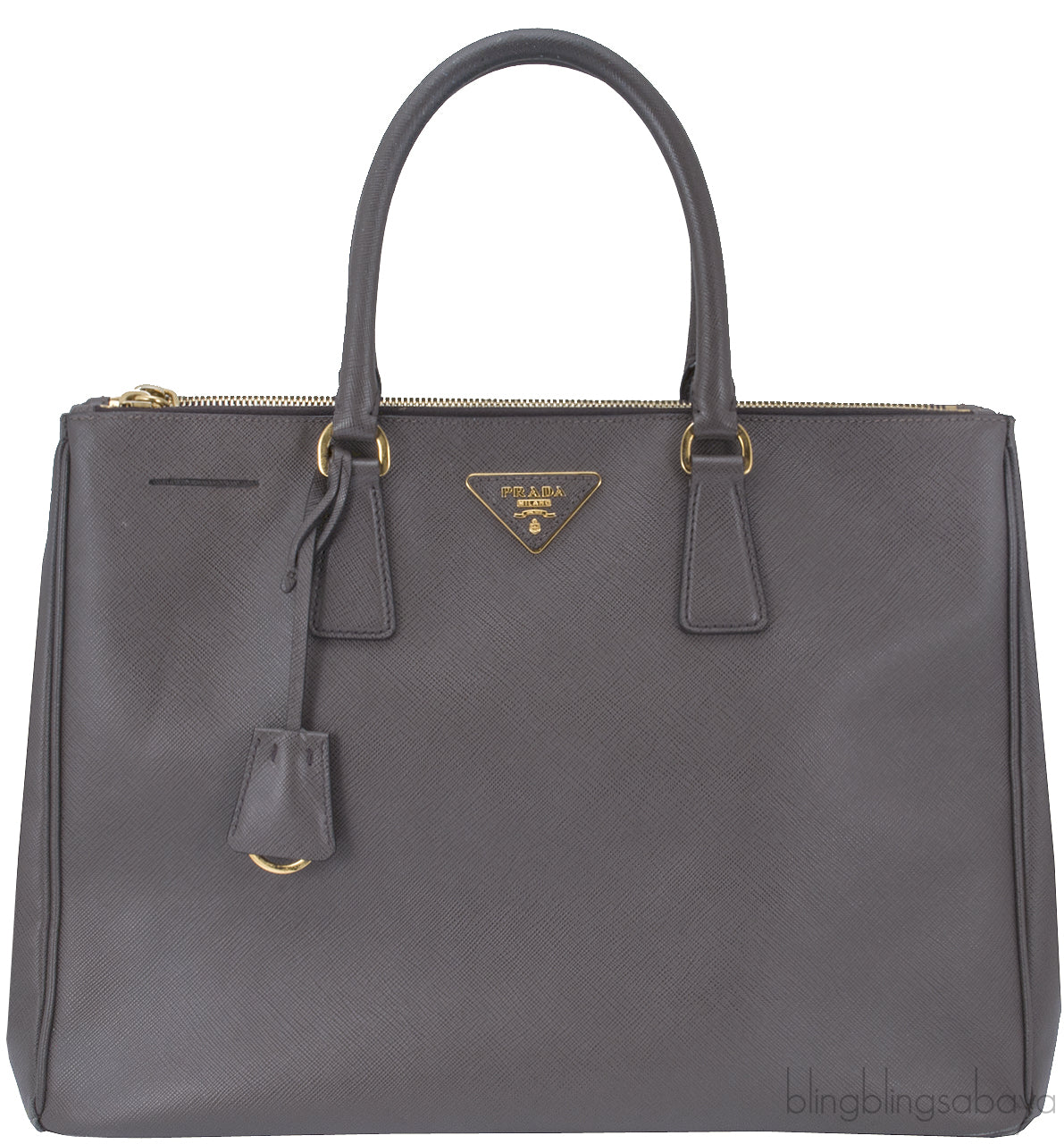 Grey Saffiano Double Zip Bag GHW