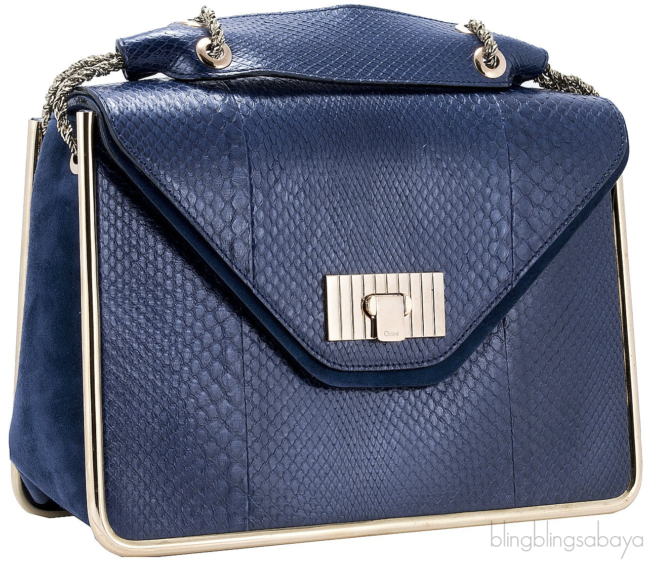 Sally Navy Blue Python Shoulder Bag
