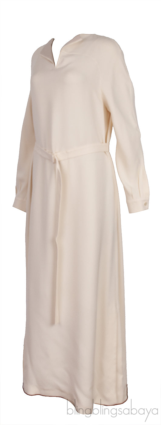 Beige V-neck Belted Dress
