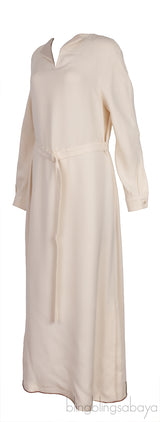 Beige V-neck Belted Dress