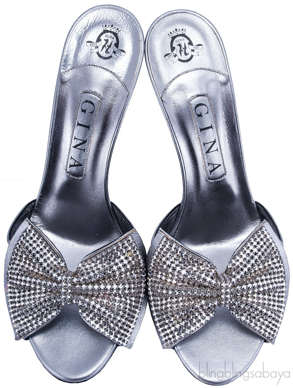 Silver Leather Bow Crystal Sandals