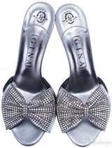 Silver Leather Bow Crystal Sandals