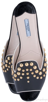 Studs Black Saffiano Open Toe Slide