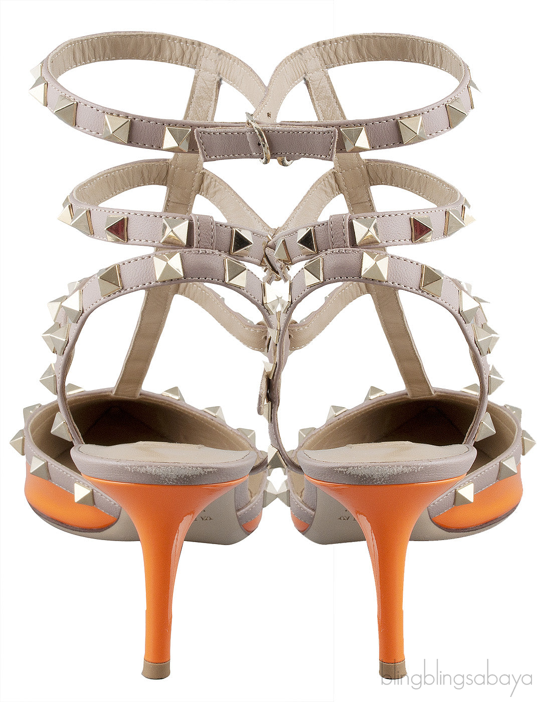 Orange Nude Rockstuds Kitten Heels