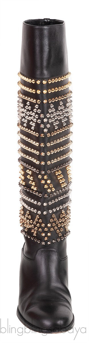 Black Rom Chic Flat Studded Boots