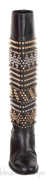 Black Rom Chic Flat Studded Boots