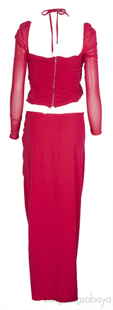 Self-Portrait Fuchsia Pink Jersey Cut out Top & Ruched Skirt