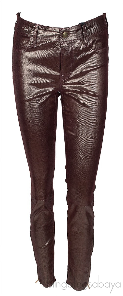 Snake Effect Foiled Leather Pants