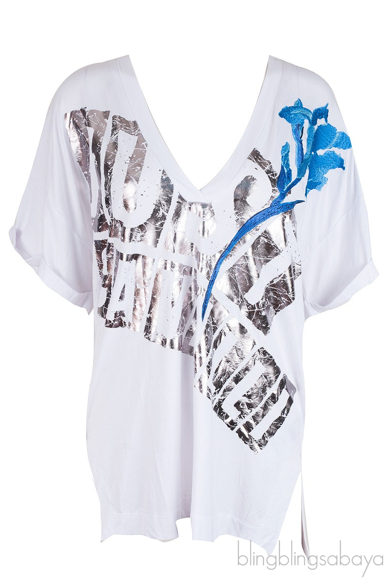 White Oversized Logo Print T-shirt