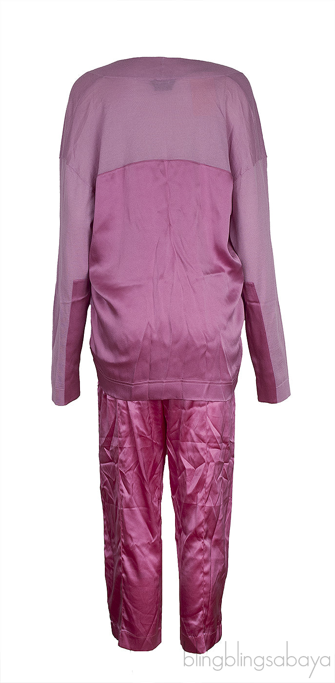 Light Pink Cashmere Satin Blend Sweatshirt & Silk Trouser