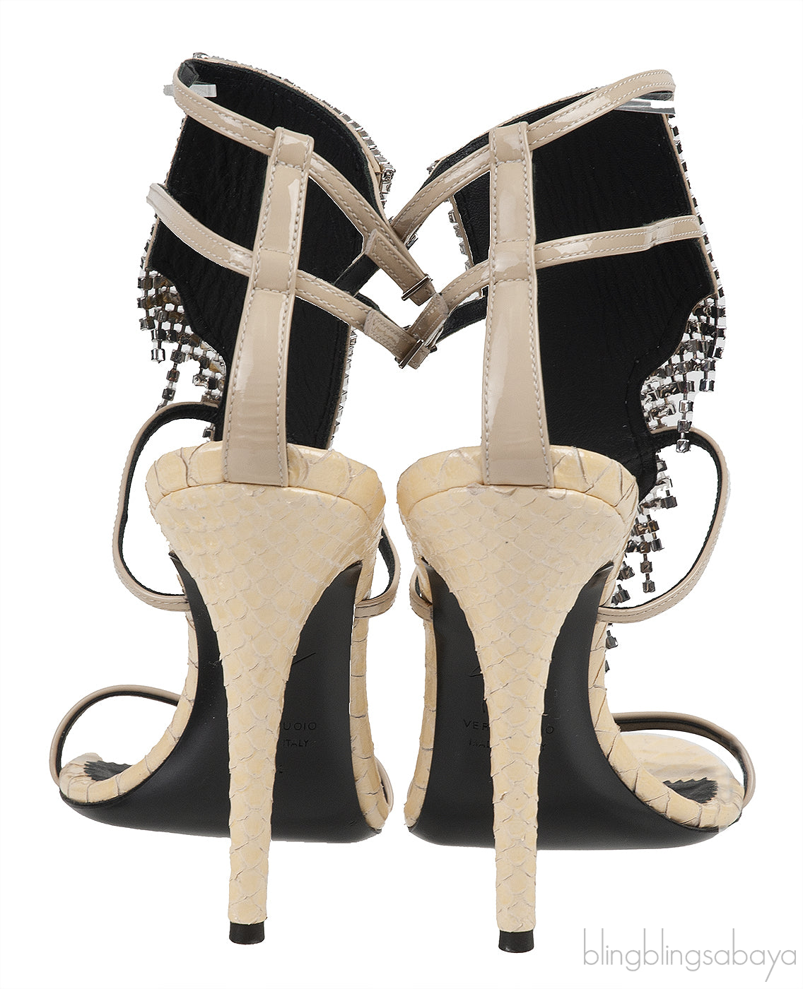 Giuseppe Zanotti Python Embossed Beige Crystal Sandals
