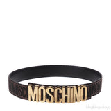 Moschino Brown Jacquard Metallic Logo Buckle Belt