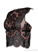 Black Floral Lace Nude Crop Top