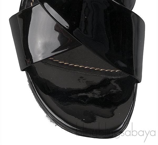 Black Patent Criss-cross Slide Sandals
