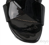 Black Patent Criss-cross Slide Sandals