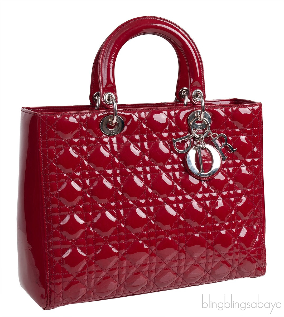 Lady Dior Red Patent Quilted Bag PHW