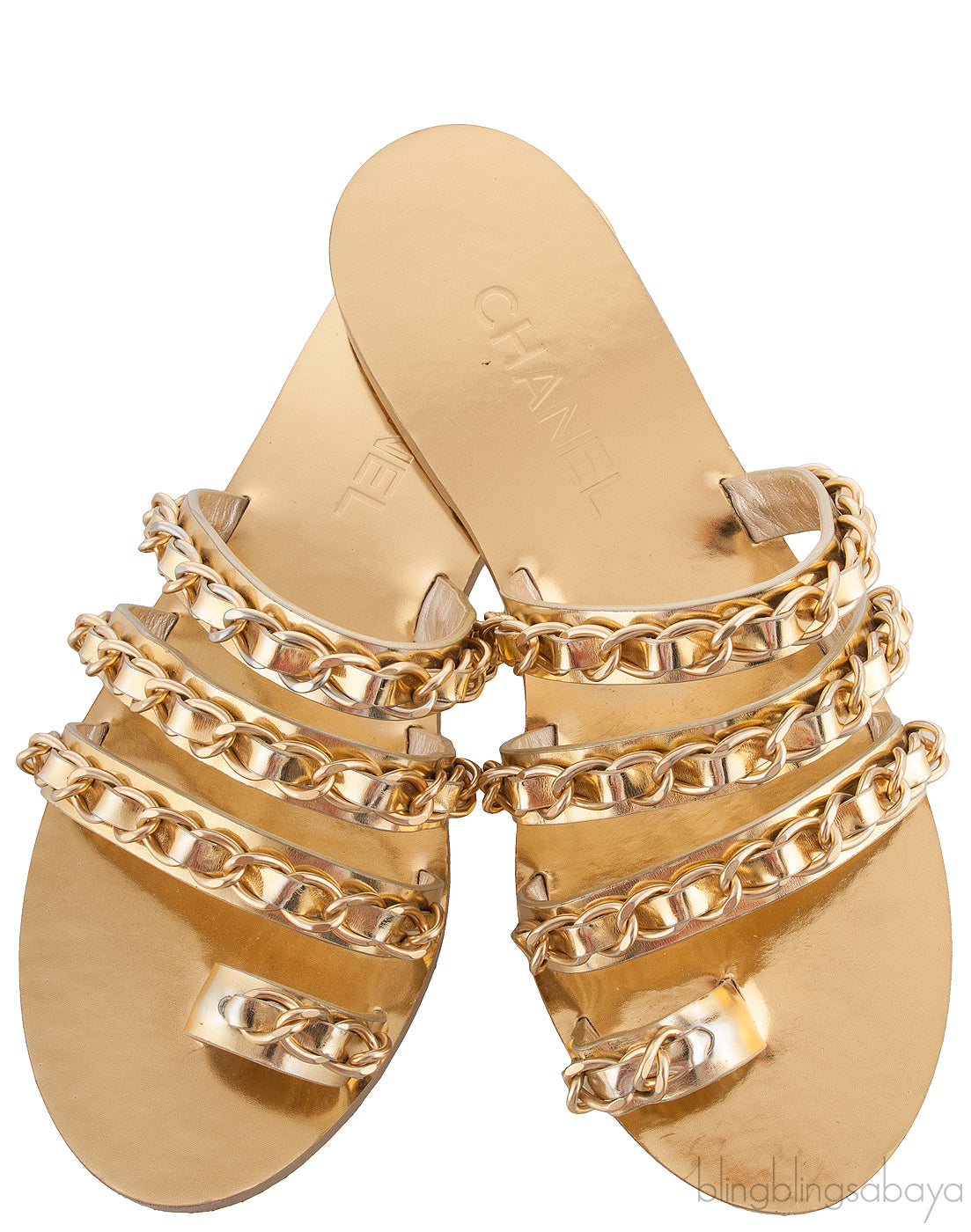 Gold Chain Leather Sandals