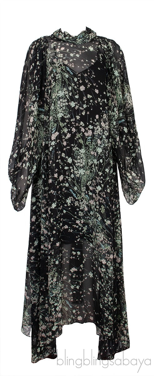 Dark Green Floral Printed Midi-Dress