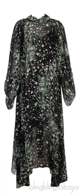 Dark Green Floral Printed Midi-Dress