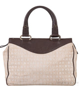 Logomania Beige Canvas Brown Leather Trim Bag