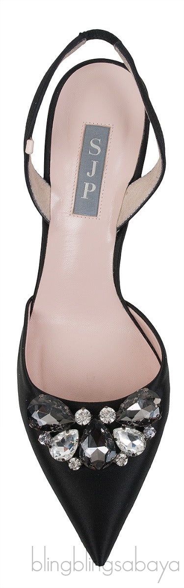 Black Crystal Pointed Toe Slingback