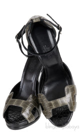 H Initial Black Bicolor Crocodile Heels
