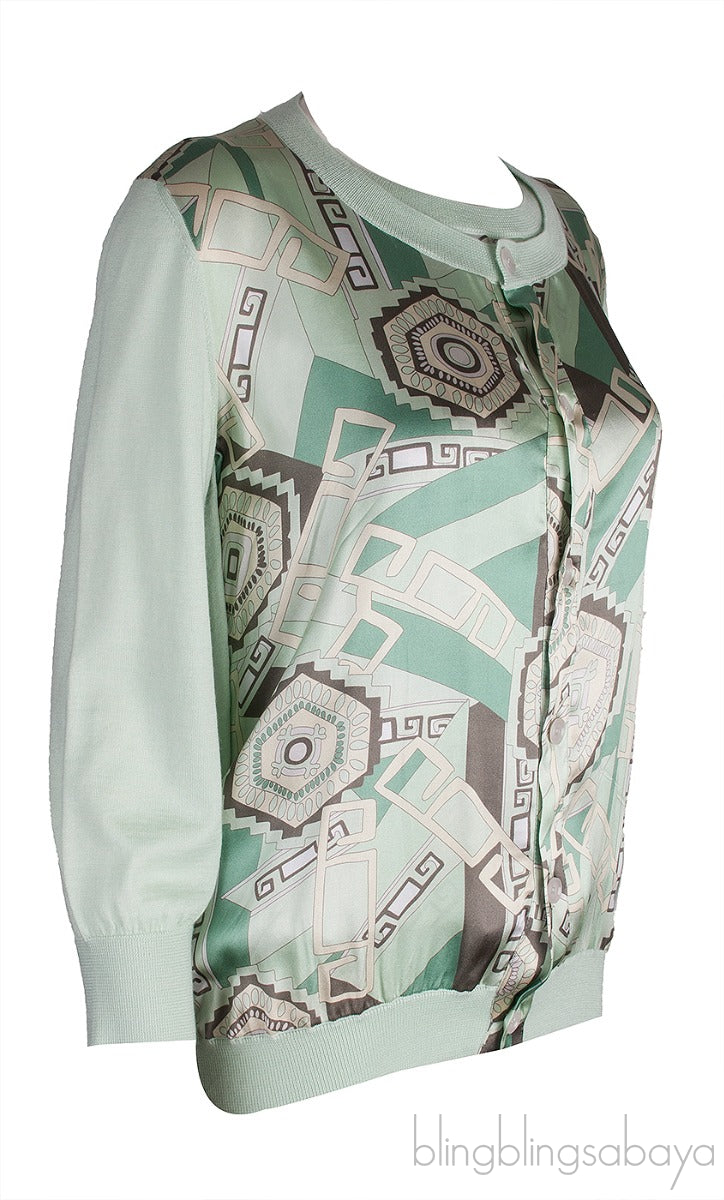 Light Green Printed Sleeveless Top & Cardigan
